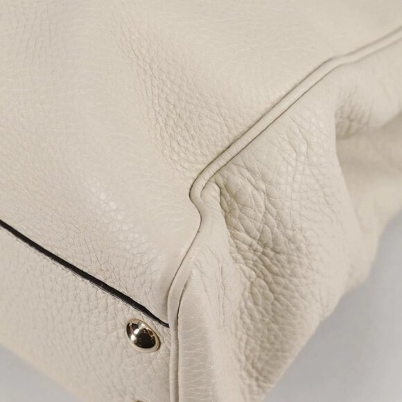 GUCCI Bamboo Hand Bag Leather 2way White Gold 336032 Auth 135213V - Picture 3 of 16